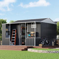VanAcc 10×10.5×7 FT Metal Storage Shed, Dual-Zone Tool Shed with Work Area, Reinforced Frame, Gable Roof, Ventilated Design, Dark Grey