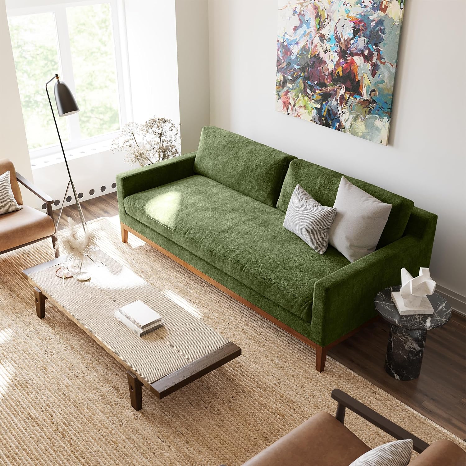 POLY & BARK Zyon Sofa, Distressed Green Velvet