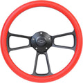 5-bolt Black Steering Wheel 14 Inch Aluminum with Red Vinyl Wrap and Chevy Horn Button