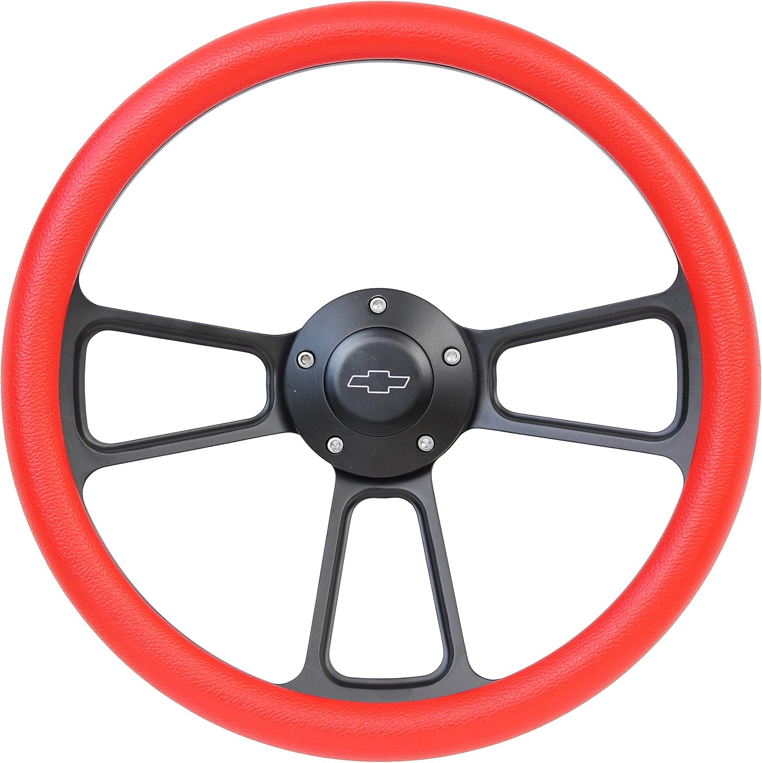 5-bolt Black Steering Wheel 14 Inch Aluminum with Red Vinyl Wrap and Chevy Horn Button