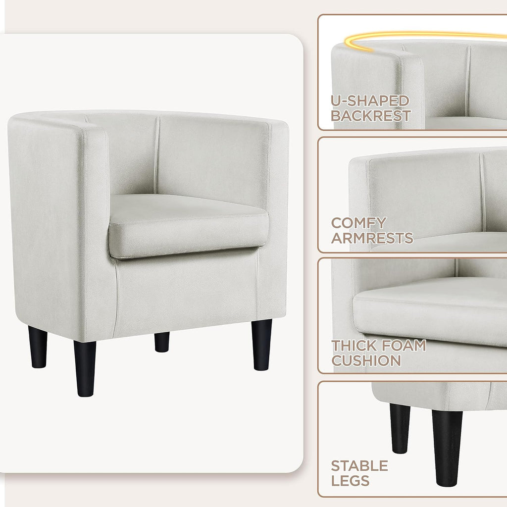 Yaheetech Velvet Accent Chair, Modern and Comfortable Armchairs, Upholstered Barrel Sofa Chair for Living Room Bedroom Waiting Room, Beige, 2pcs
