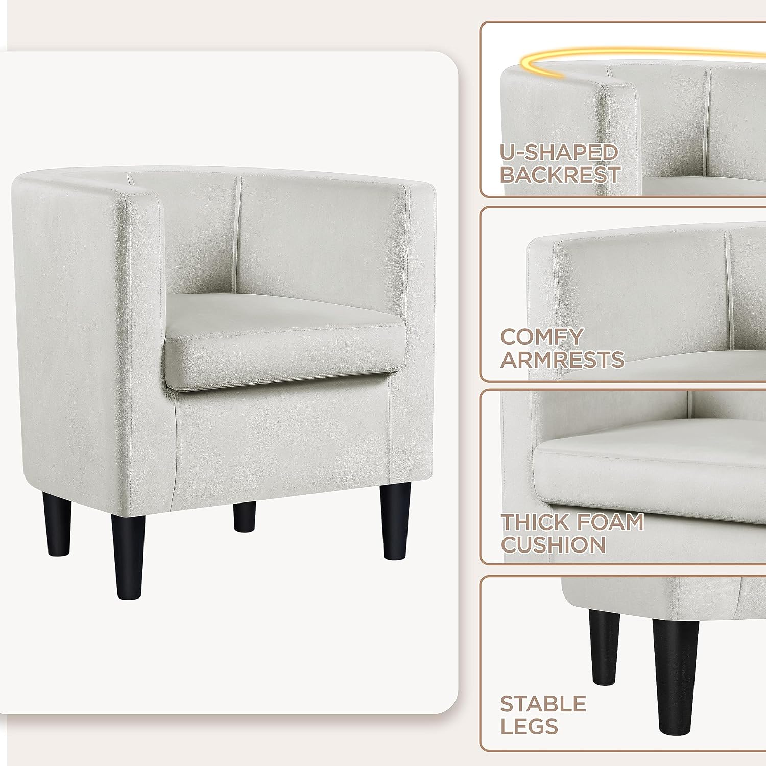 Yaheetech Velvet Accent Chair, Modern and Comfortable Armchairs, Upholstered Barrel Sofa Chair for Living Room Bedroom Waiting Room, Beige, 2pcs