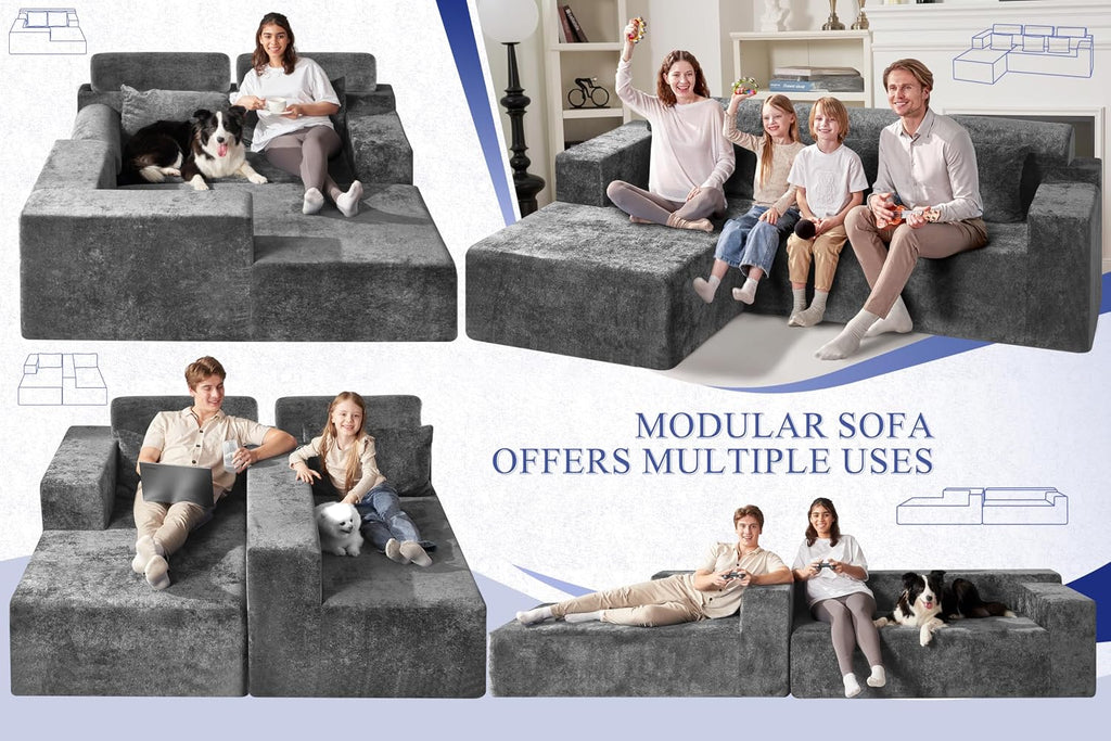 HABUTWAY 105' L-Shape Modular Sectional Sofa Couch for Living Room,No Assembly Required,Modular Comfy Sofa with Deep Seat for Living Room Bedroom,Luxury Distressed Velvet(Left,Grey)