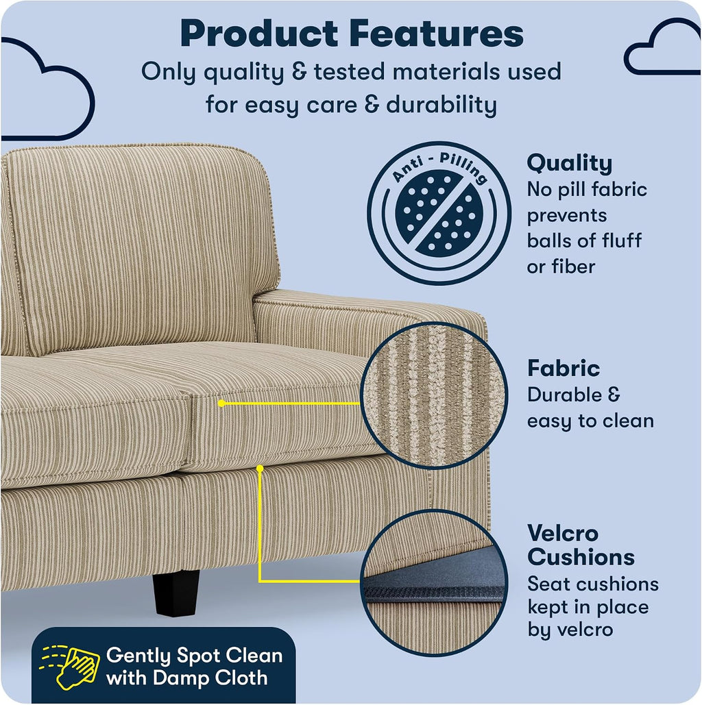Serta Palisades 61' Track Arm Sofa, Easy Care Polyester, Soft Pillow Back, Pocket Coil Seat Cushions, Removable Covers, Loveseat or Couch for Small Spaces, Living Rooms or Bedrooms, Beige