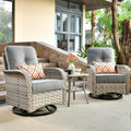 ovios Outdoor Swivel Rocking Chair Set of 3 with Coffee Table, Patio Wicker Rocker with Comfortable Thicken Deep Seating, Comfy Rattan Glider Chairs for Porch Deck Balcony Garden Backyard, Dark Grey