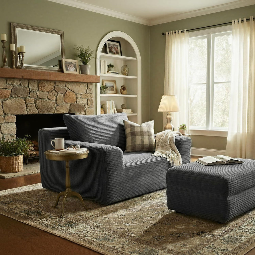 VASAGLE Boneless Couch, Modern Cloud Couch with Deep Seat, Corduroy Sofa for Living Room, Bedroom, Single Sofa, 51.2 Inches, Slate Gray ULCS111TZ01