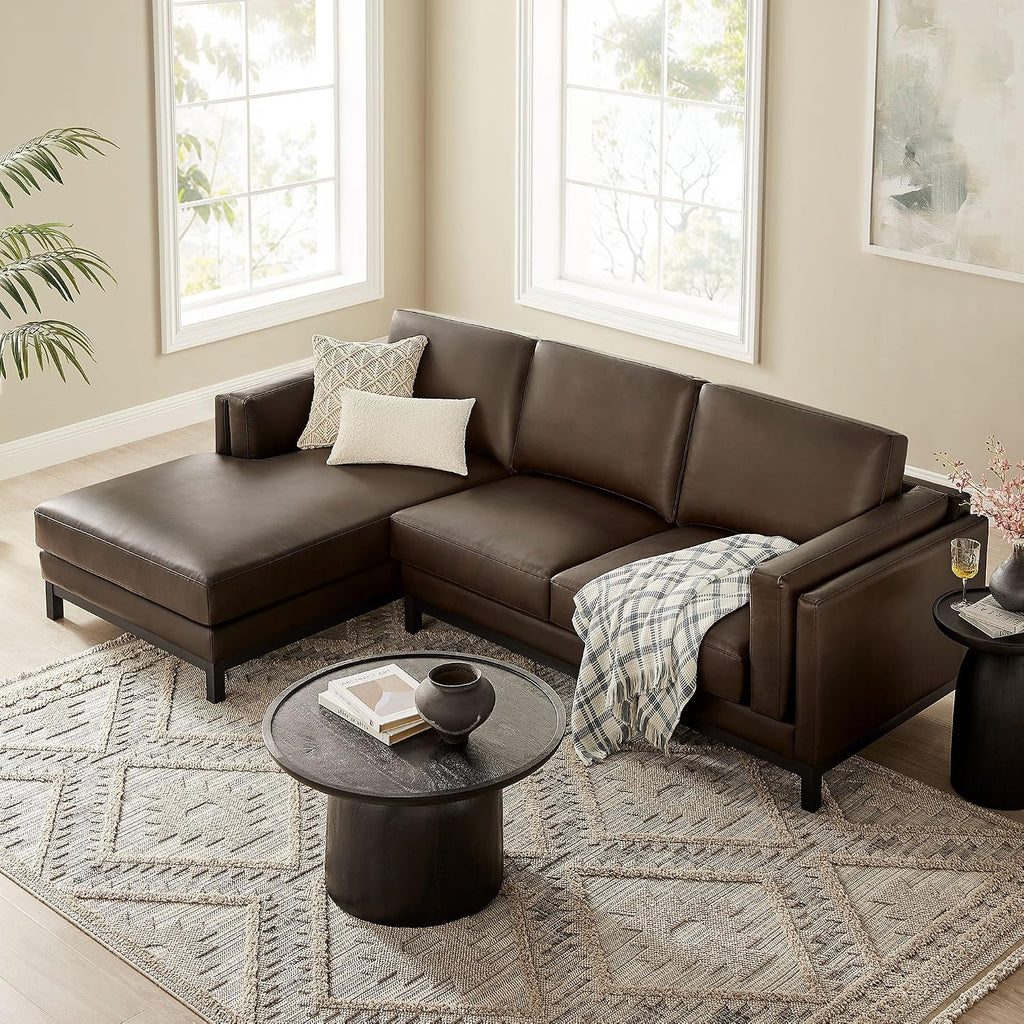 Modway Roscoe Left-Facing Sectional Sofa with Chaise in Espresso - 2-Piece Faux Leather Upholstered Deep Seat Couch, L Shaped Modular for Living Room or Lounge