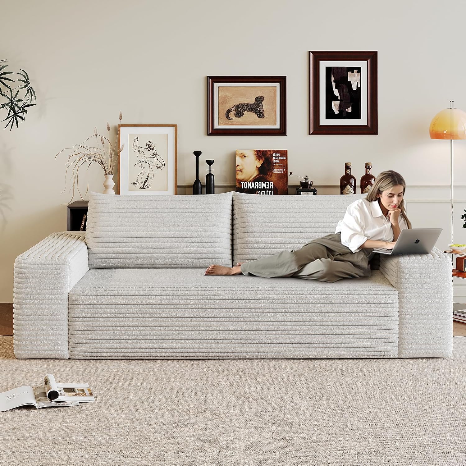 Ball & Cast 71' Cloud Loveseat Sofa No Assembly Required Comfy Deep Seat Couch with Pillows,Corduroy Fabric,1 pcs for Living Room, Bedroom,Apartment,White
