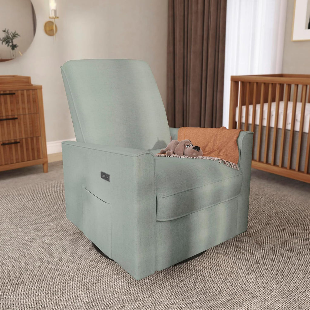Evolur Harlow Upholstered Power Glider Recliner with USB Charging – Rocking & 275° Swivel with Smooth Glide – Greenguard Gold & FSC Certified – Modern Nursery and Living Room Chair in Sage