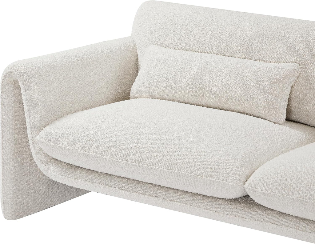 Meridian Furniture 198Cream-S Stylus Collection Modern | Contemporary Boucle Fabric Upholstered Sofa with Rich Cream Boucle Fabric, Curved Arms, 86' W x 38' D x 31' H, Cream