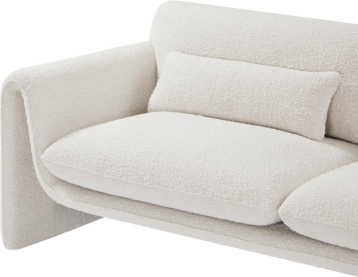 Meridian Furniture 198Cream-S Stylus Collection Modern | Contemporary Boucle Fabric Upholstered Sofa with Rich Cream Boucle Fabric, Curved Arms, 86' W x 38' D x 31' H, Cream