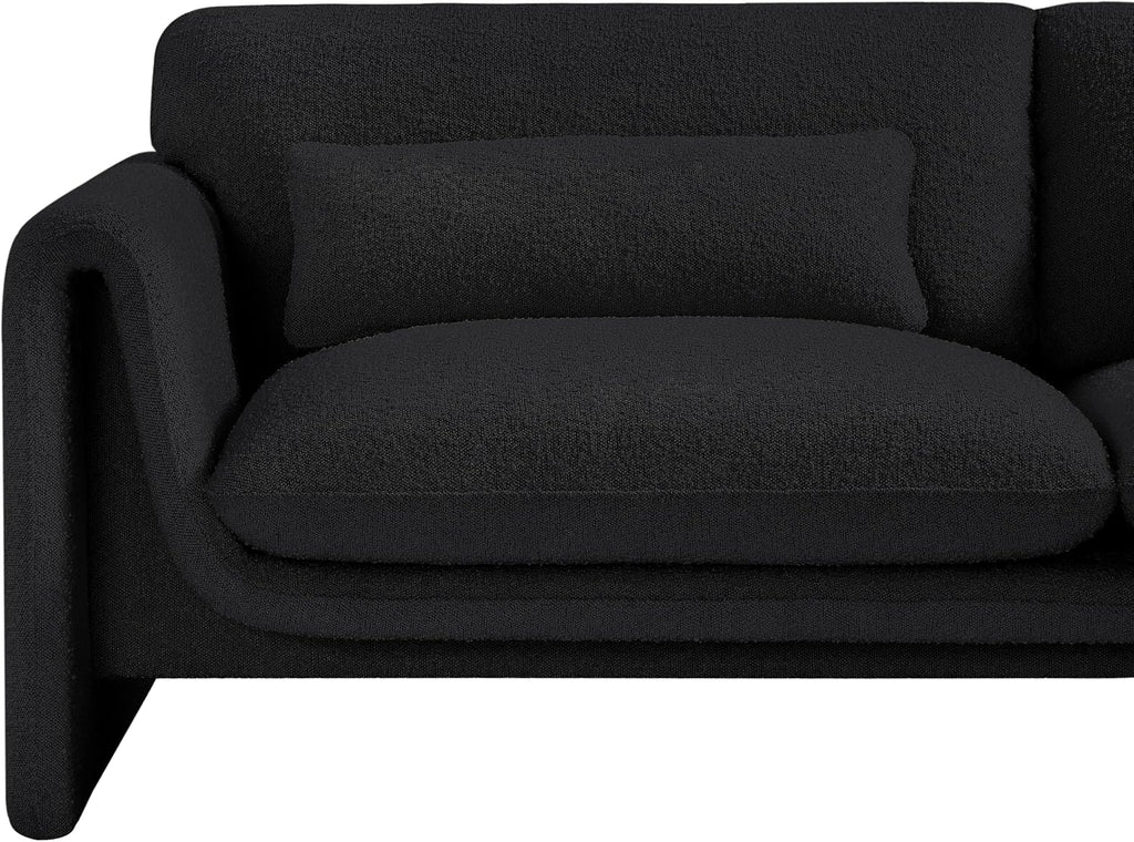 Meridian Furniture 198Black-S Stylus Collection Modern | Contemporary Boucle Fabric Upholstered Sofa with Rich Black Boucle Fabric, Curved Arms, 86' W x 38' D x 31' H, Black