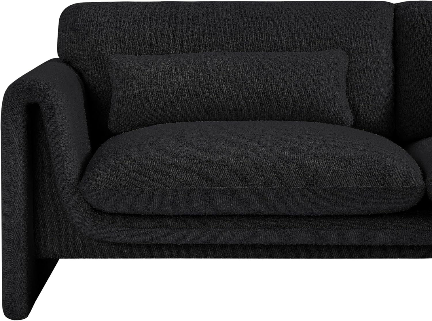 Meridian Furniture 198Black-S Stylus Collection Modern | Contemporary Boucle Fabric Upholstered Sofa with Rich Black Boucle Fabric, Curved Arms, 86' W x 38' D x 31' H, Black