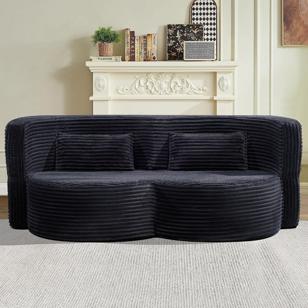 KEIKI 79' Convertible Floor Sofa Bed, Fold ‌Teddy Sleeper Cloud Couch with Storage & Deep Seat, Comfy Upholstery Curved Boneless Futon Couches, 2-in-1 Sofas for Living Room Bedroom, No Assembly, Gray