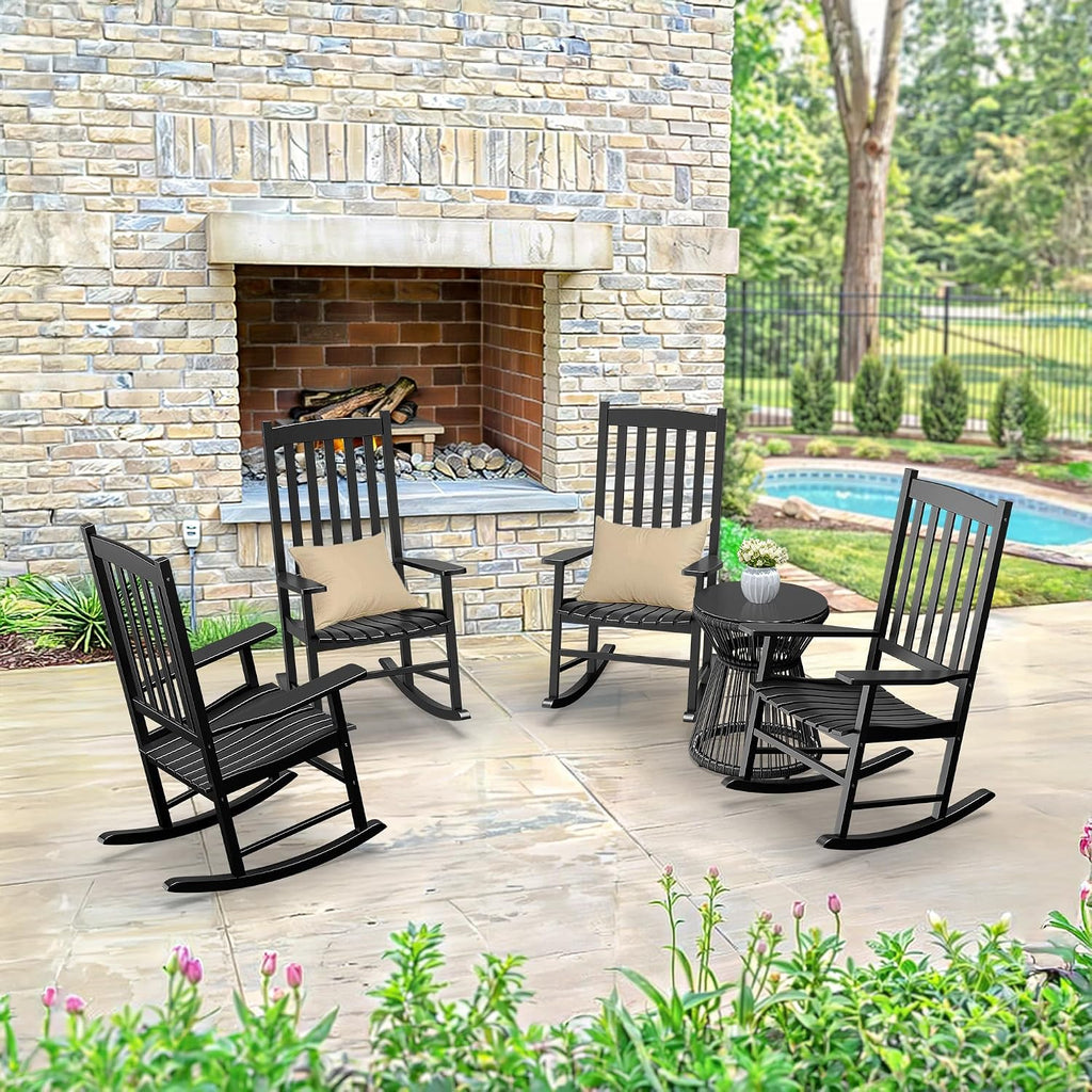 ZenStyle Outdoor Rocking Chair Set of 2 with High Back, Perfect for Indoor or Outdoor All Weather Porch Rocker for Garden, Lawn, Balcony, Backyard, Wooden Porch Rocker (2, Black)