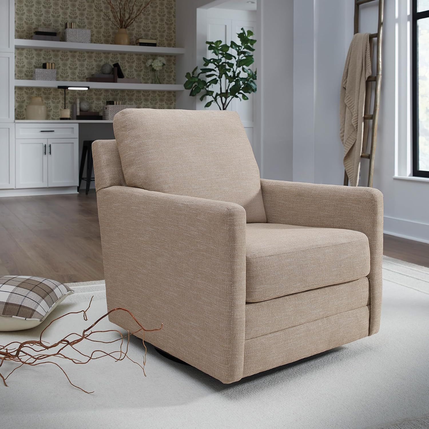 Signature Design by Ashley Freybourne Next-Gen Nuvella Casual Stain Resistant Swivel Accent Chair with Reversible Cushions, Light Brown