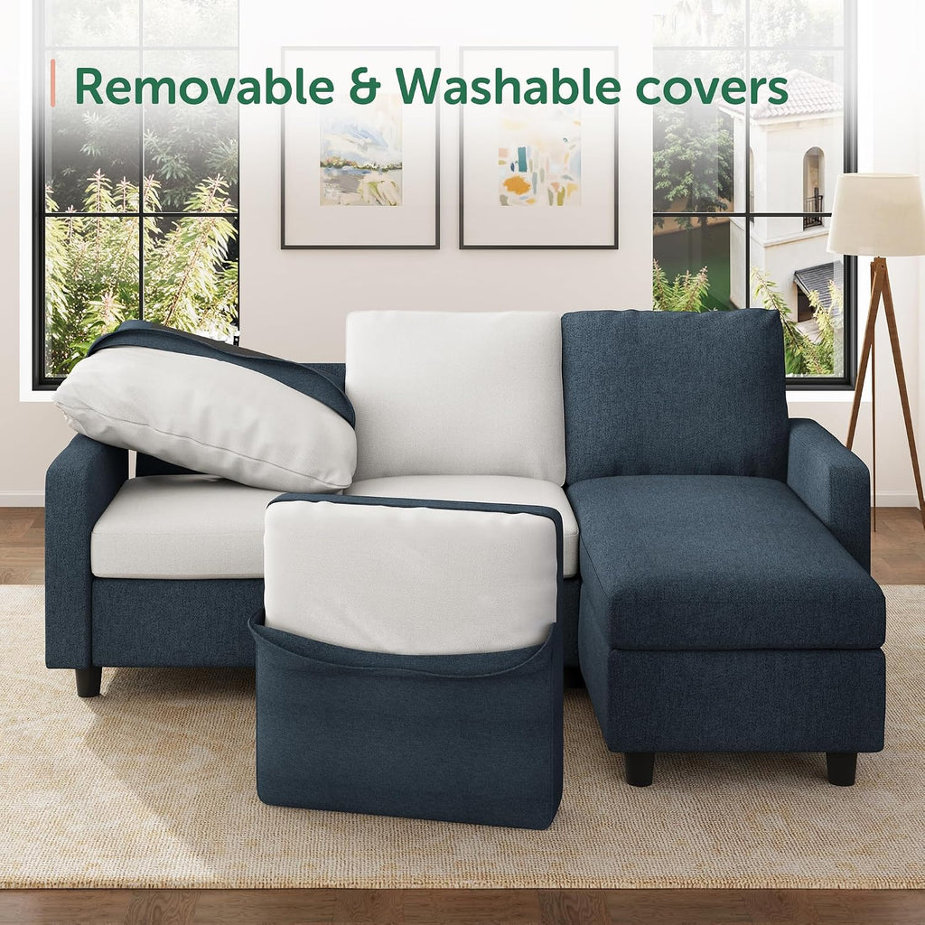HONBAY Convertible Sectional Sofa, L Shaped Couch with Reversible Chaise for Small Space, Mid Blue