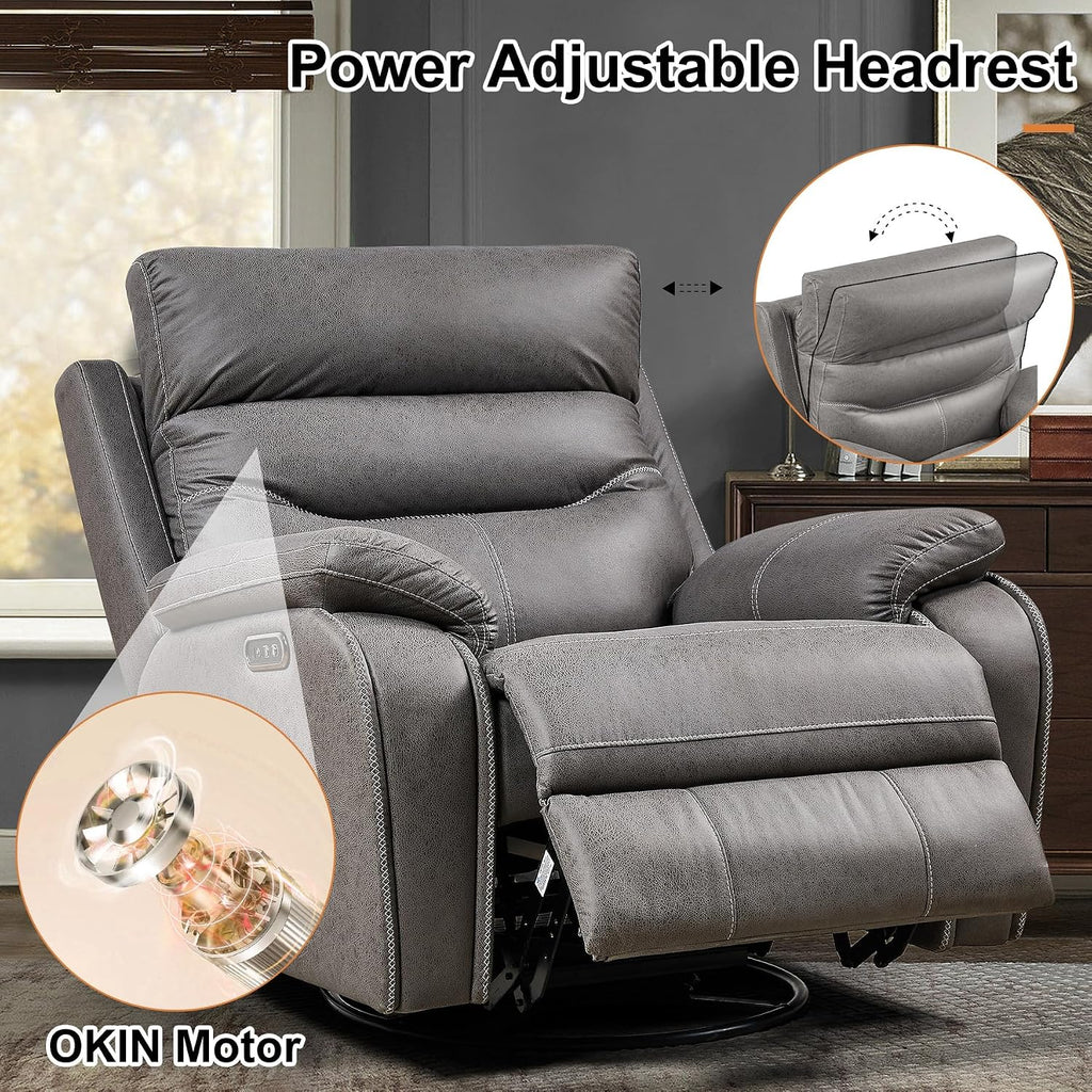 Swivel Rocker Recliner Chair with Electrical Adjustable Headrest, Nursery Rocking Glider Reclining Sofa with USB Ports, Microfiber Fabric Recliners Chair for Living Room,Nursery Room