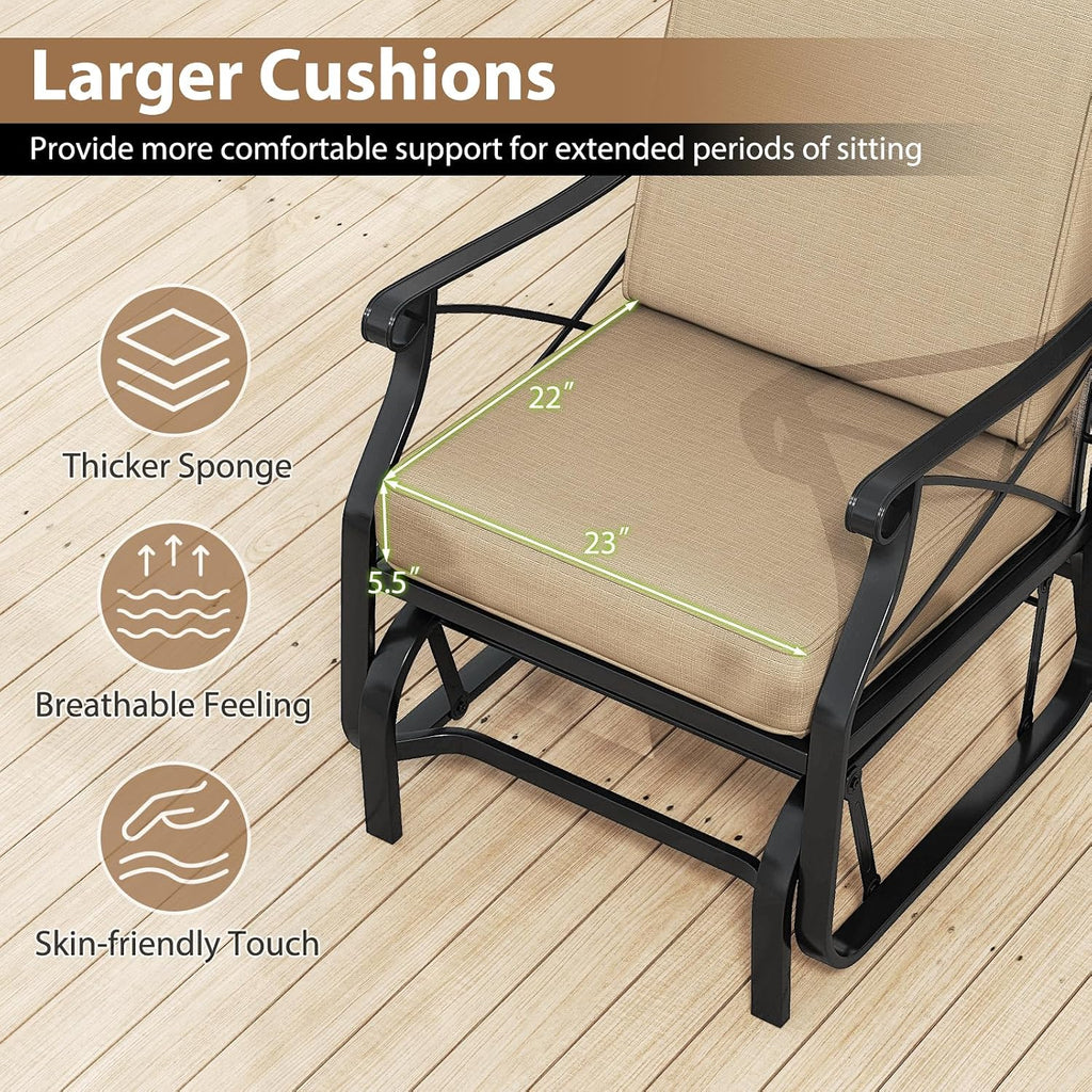 Tangkula Outdoor Glider Rocking Chair, Patio Gliding Chair Furniture with Metal Frame and Thick Cushions for Porch, Balcony, Garden and Yard (2 Pack)