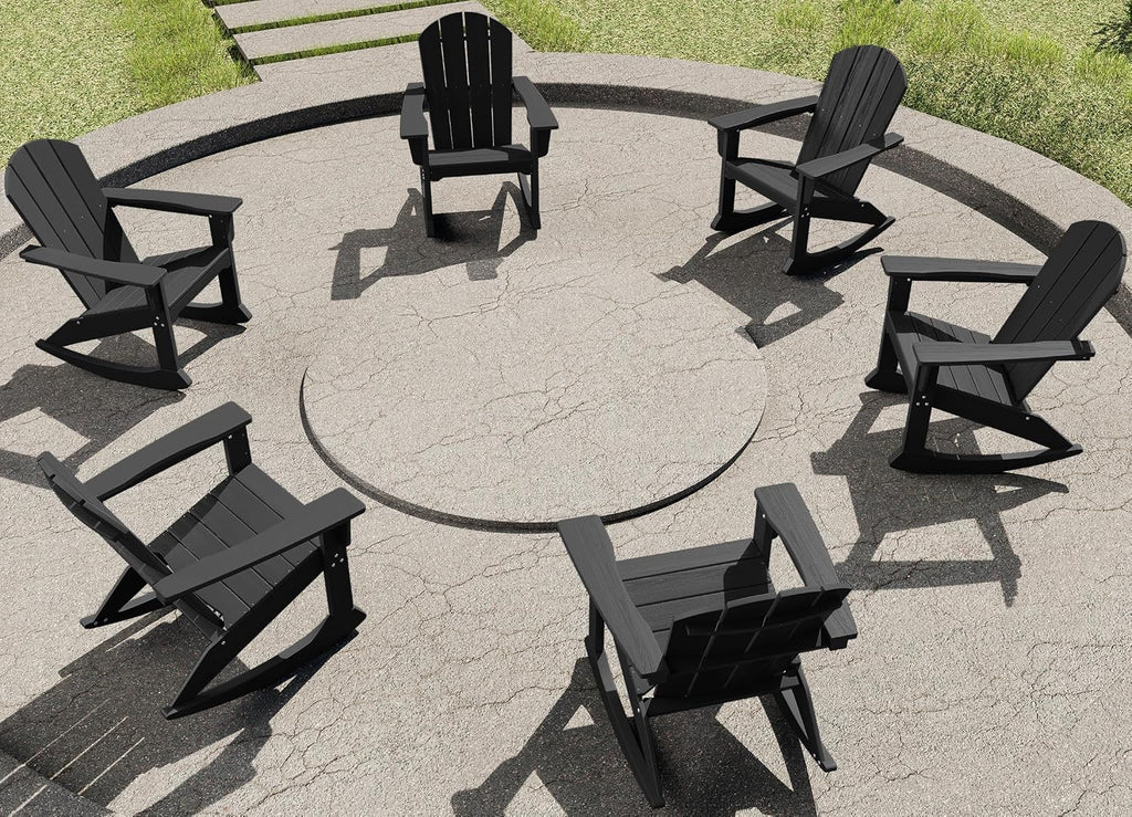 SERWALL Outdoor Adirondack Rocking Chairs Set of 6, All-Weather HDPE Adirondack Rocker Chair, Front Porch Rocker Chairs for Patio Lawn Porch Deck, Black