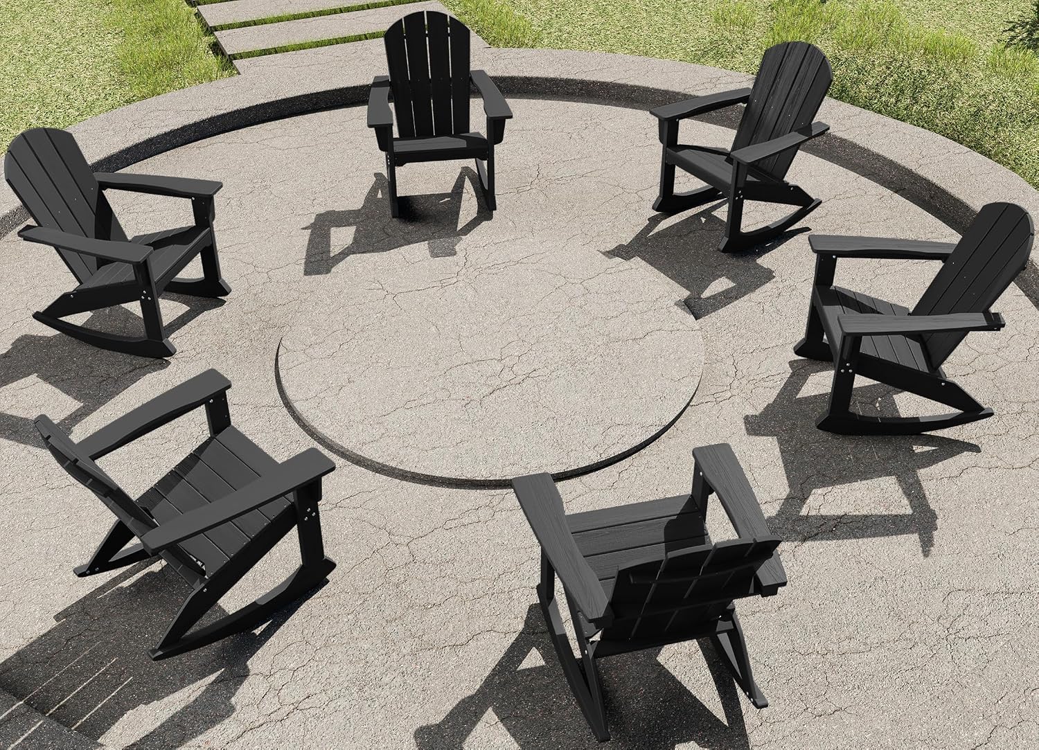 SERWALL Outdoor Adirondack Rocking Chairs Set of 6, All-Weather HDPE Adirondack Rocker Chair, Front Porch Rocker Chairs for Patio Lawn Porch Deck, Black