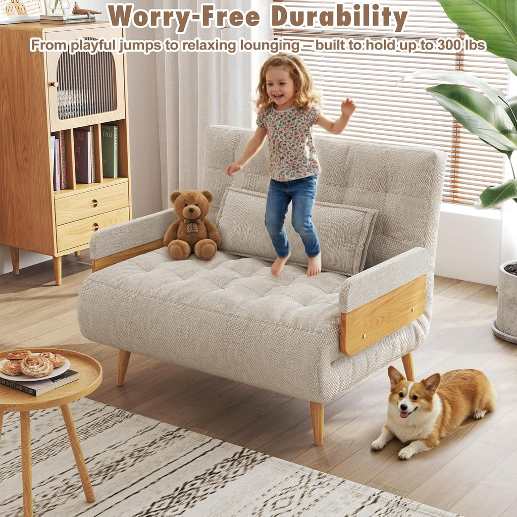 JASIWAY Convertible Sleeper Chair Bed for Adults, 3 in 1 Linen Convertable Futon Chair with Pillow, Fold Out Single Sleeper Couch Guest Bed for Small Spaces, Bedroom, Office, Mid-Century, 36.6'