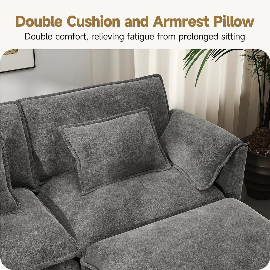 Real Relax 145'' Modular Sectional Sofa, U Shaped Chenille Convertible Couch with Movable Ottoman, 8 Pillows and 2 Armrest Pillows for Living Room, Office and Leisure Places, Dark Gray