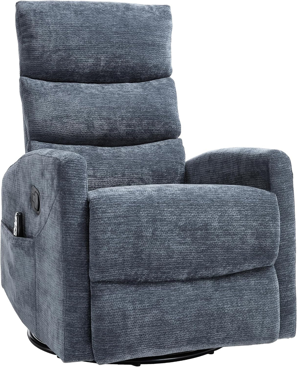 PELUMY 360° Swivel Rocker Recliner with Heat & Vibration Massage, Glider Rocking Chair for Adults, Compact Recliner for Living Room, Small Spaces, Nursery, Bedroom (Chenille, Blue)