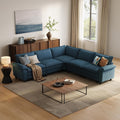LINSY HOME Modular Sectional Sofa, 5-Seat Corduroy Modern Cloud Couch with Deep Seat, Perfect for Living Room, Office, Bedroom, Blue