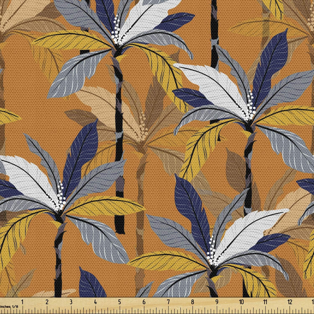 Ambesonne Tropical Fabric by The Yard, Palm Leaves on an Amber Tone Backdrop, Decorative Fabric for Upholstery and Home Accents, 10 Yards, Amber Multicolor