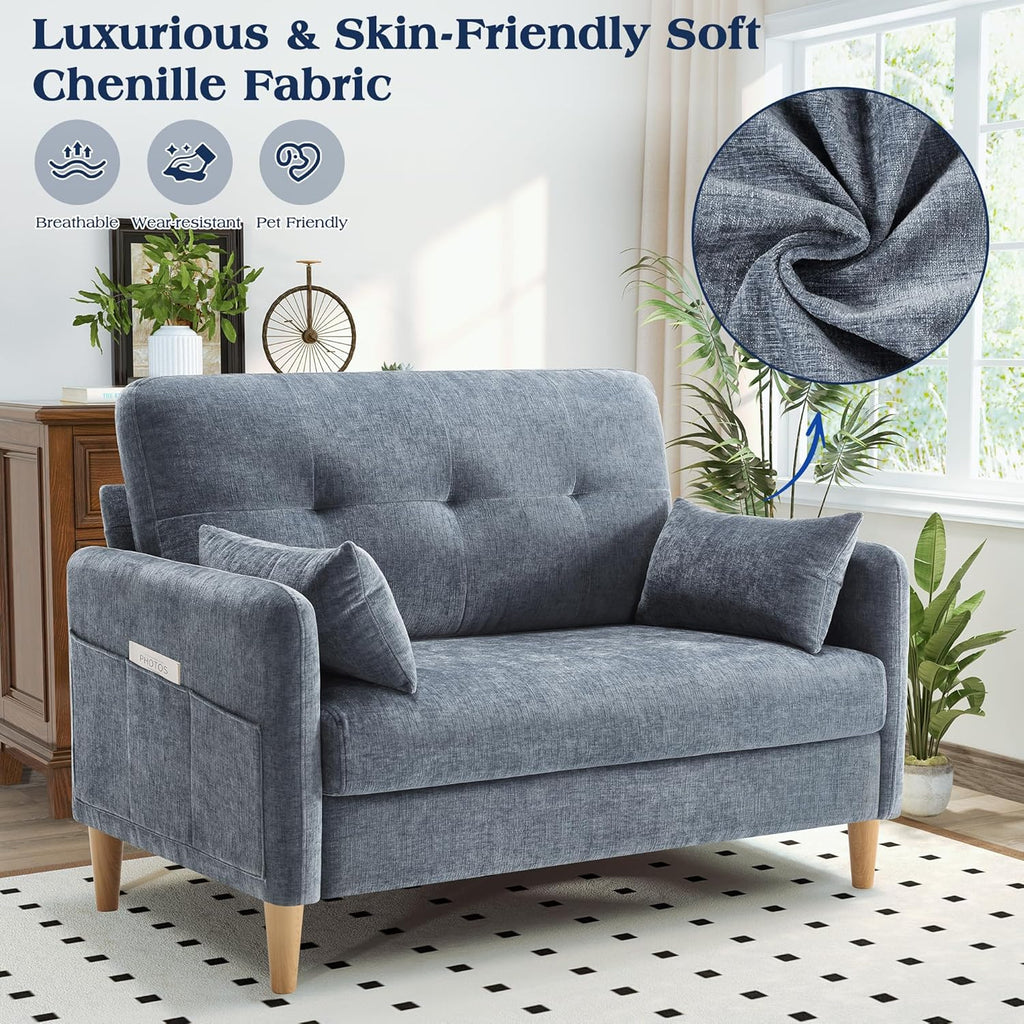 Hanherry Loveseat Sofa, 47' Small Couch for Living Room, Comfy Chenille Fabric Love Seat for Bedroom with Throw Pillow,Removable Cushion Cover,Couches for Small Space,Apartment,Dorm