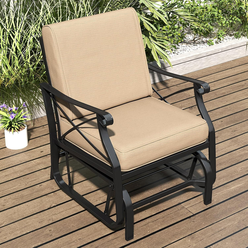 Tangkula Outdoor Glider Rocking Chair, Patio Gliding Chair Furniture with Metal Frame and Thick Cushions for Porch, Balcony, Garden and Yard (1 Pack)