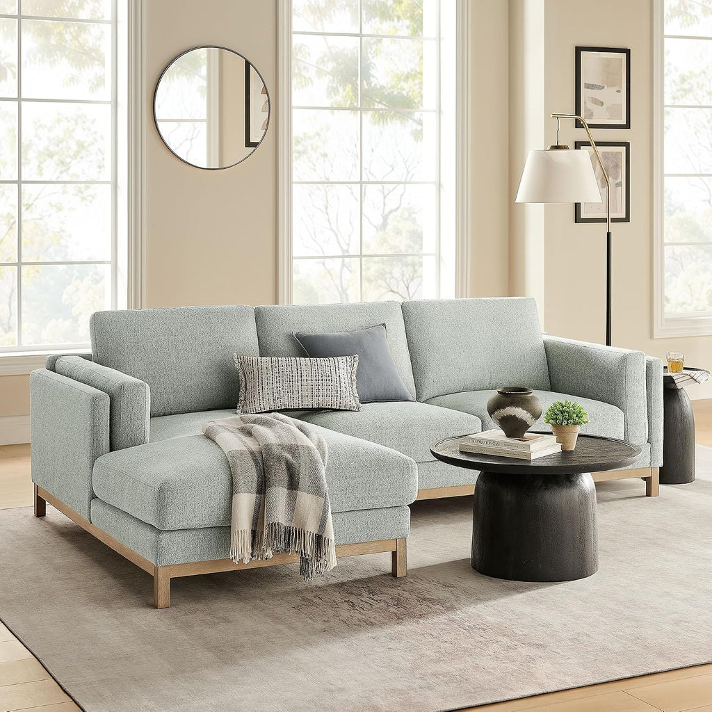 Modway Roscoe Left-Facing Sectional Sofa with Chaise in Mist - 2-Piece Mélange Chenille Fabric Deep Seat Couch, L Shaped Modular for Living Room or Lounge