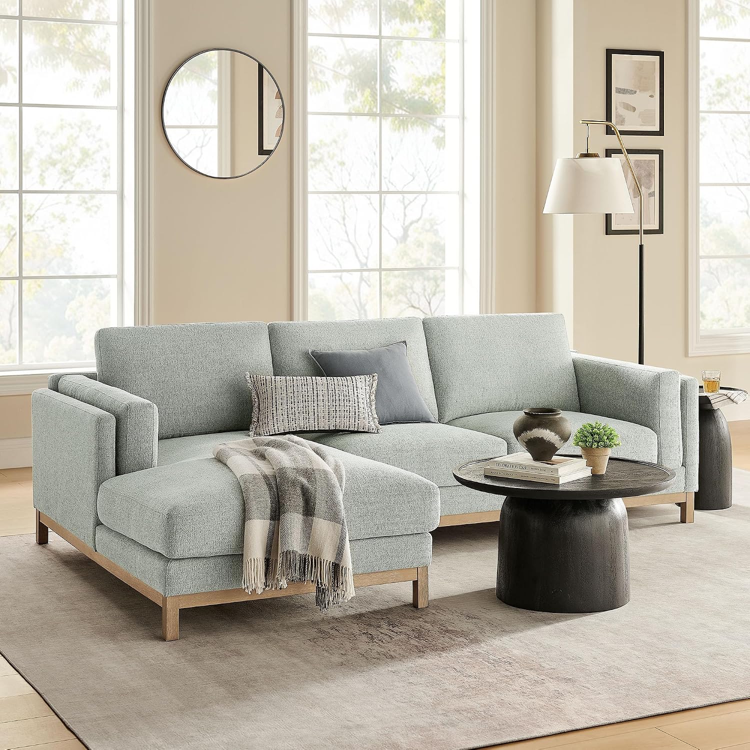 Modway Roscoe Left-Facing Sectional Sofa with Chaise in Mist - 2-Piece Mélange Chenille Fabric Deep Seat Couch, L Shaped Modular for Living Room or Lounge