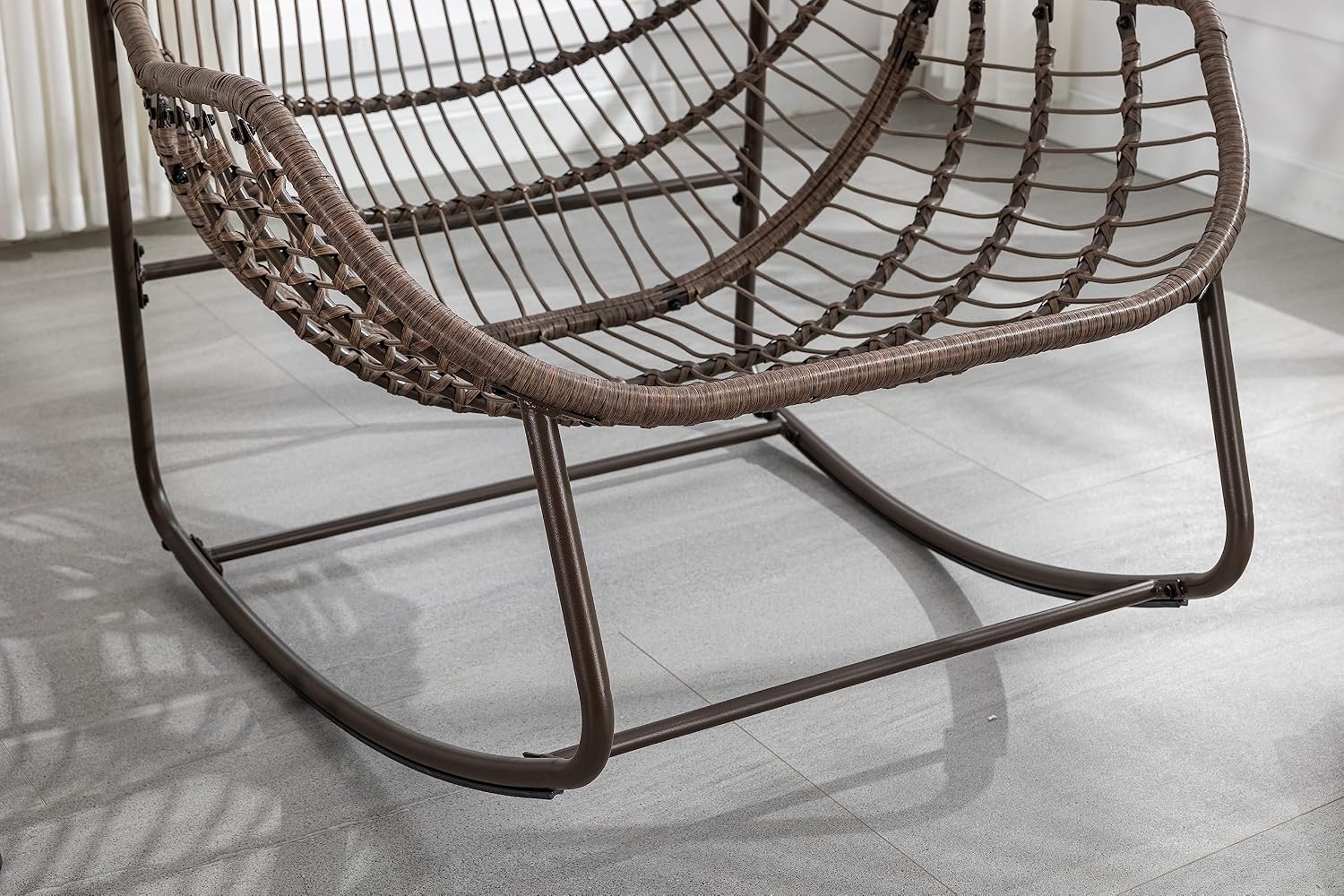 Outdoor Rattan Rocking Chair Oversized Papasan Recliner Lounger, Steel Frame & Thick Olefin Cushion, Indoor/Outdoor Use for Patio, Porch, Backyard, Garden, Balcony, Navy Blue