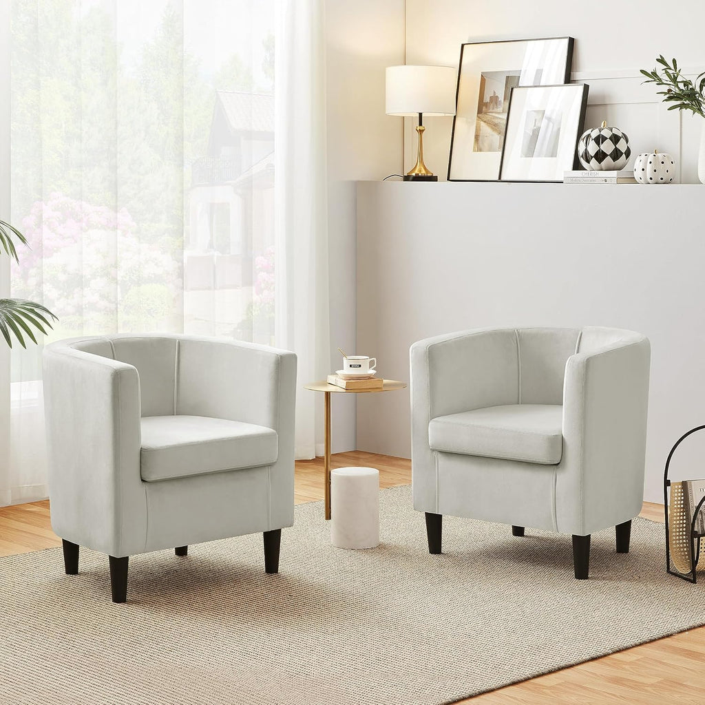 Yaheetech Velvet Accent Chair, Modern and Comfortable Armchairs, Upholstered Barrel Sofa Chair for Living Room Bedroom Waiting Room, Beige, 2pcs