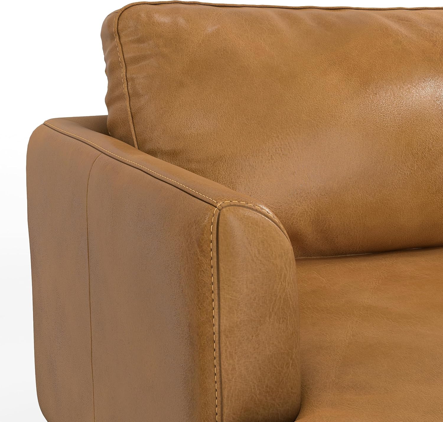 SIMPLIHOME Livingston 90-inch Wide Sofa in Sienna Top Grain Genuine Leather, Handcrafted Mid-Century Modern Couch for Living Room, Large 3-Seater with Feather-Wrapped Cushions and Solid Wood Frame
