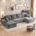 Homall 142' Boneless Couch, Modular Sectional Sofa, No Assembly Required, Memory Foam Filling, Corduroy U-Shaped Sofa, Movable Multi-Person Couch for Living Room (Grey)