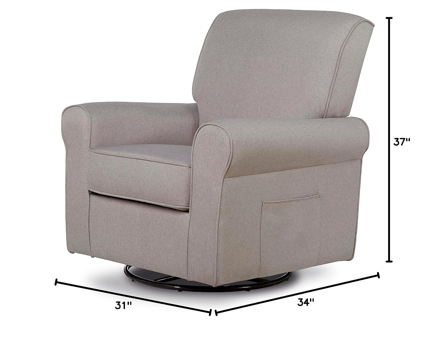 Evolur London Upholstered Plush Seating Glider Swivel, Ergonomically Designed for Nursery in Fossil, Tool-Free Assembly, Easy to Clean, Greenguard Gold Certified, Environmentally Conscious Glider
