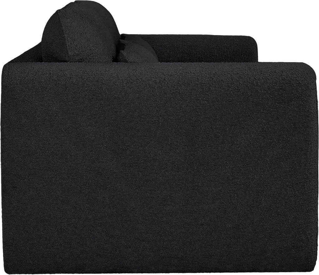 Meridian Furniture 198Black-S Stylus Collection Modern | Contemporary Boucle Fabric Upholstered Sofa with Rich Black Boucle Fabric, Curved Arms, 86' W x 38' D x 31' H, Black