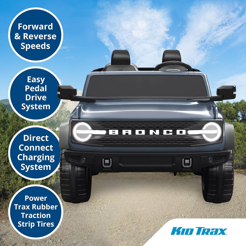 Kid Trax 12V Ford Bronco Ride-On Toy for Ages 3-7, Battery Powered, LED Headlights, FM Radio, MP3, Horn, 2-Seater, Max Weight 130 lb, 2 Speeds, Electric Car for Kids, Kids Ride on Toys, No Remote