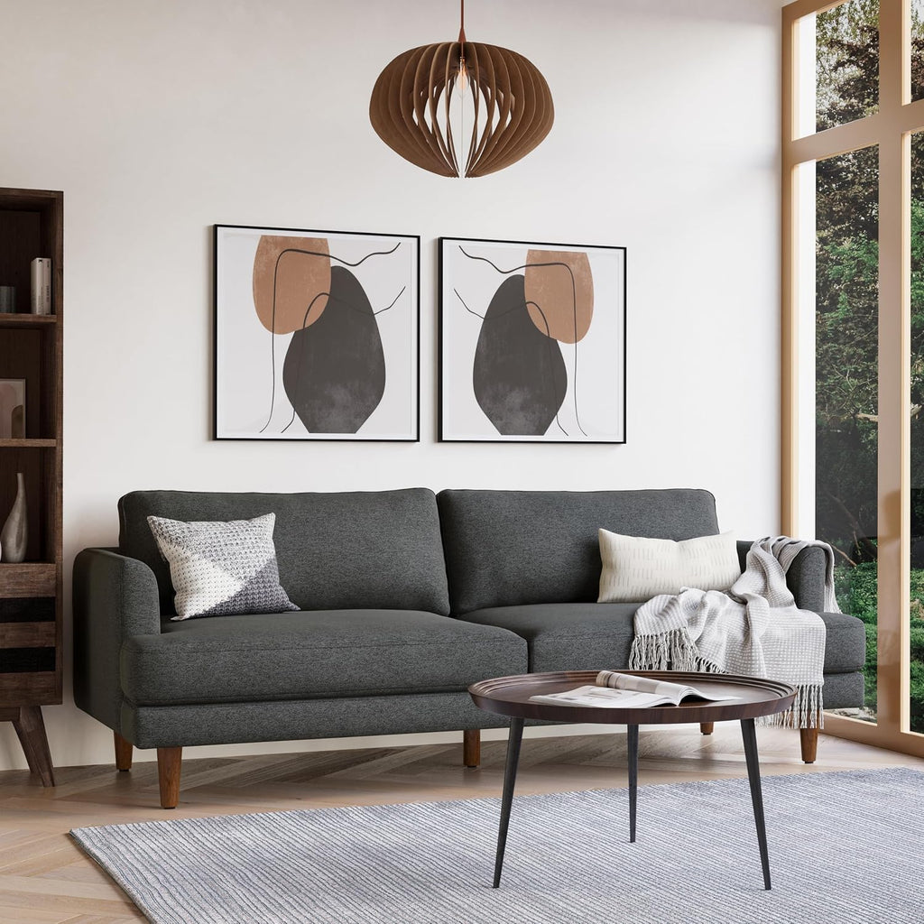 SIMPLIHOME Livingston 76' Wide x 33' High Sofa in Charcoal Grey Woven-Blend Fabric, Handcrafted Loveseat Couch for Living Room or Family Room, Mid-Century Modern Style, Solid Wood Frame