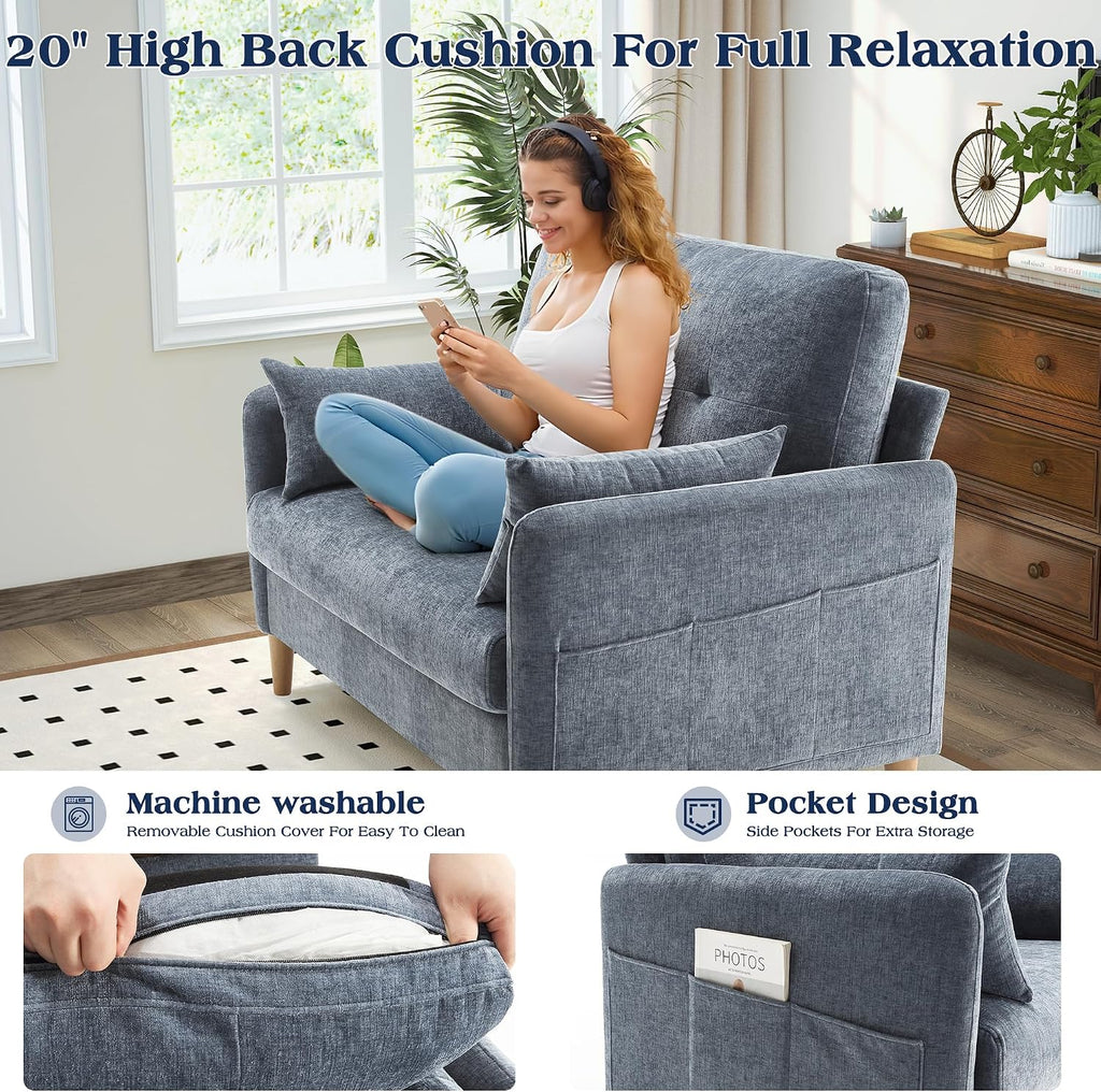 Hanherry Loveseat Sofa, 47' Small Couch for Living Room, Comfy Chenille Fabric Love Seat for Bedroom with Throw Pillow,Removable Cushion Cover,Couches for Small Space,Apartment,Dorm