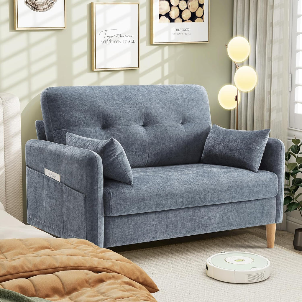 Hanherry Loveseat Sofa, 47' Small Couch for Living Room, Comfy Chenille Fabric Love Seat for Bedroom with Throw Pillow,Removable Cushion Cover,Couches for Small Space,Apartment,Dorm
