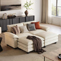 LINSY HOME 90' Modular Cloud Love Seat Sofa, Corduroy Soft Sectional Couch, Modern Comfy Love Seat with 2 Movable Ottoman, Perfect for Living Room, Apartment, Office, Beige