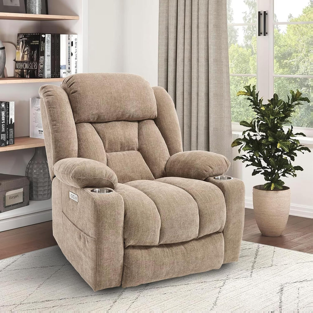 FLEXISPOT Power Lift Recliner Chair with Massage & Heat, Single Motor Lift Chair, Chenille Fabric Upholstery, USB/Type-C, Cup Holders, Side Pockets