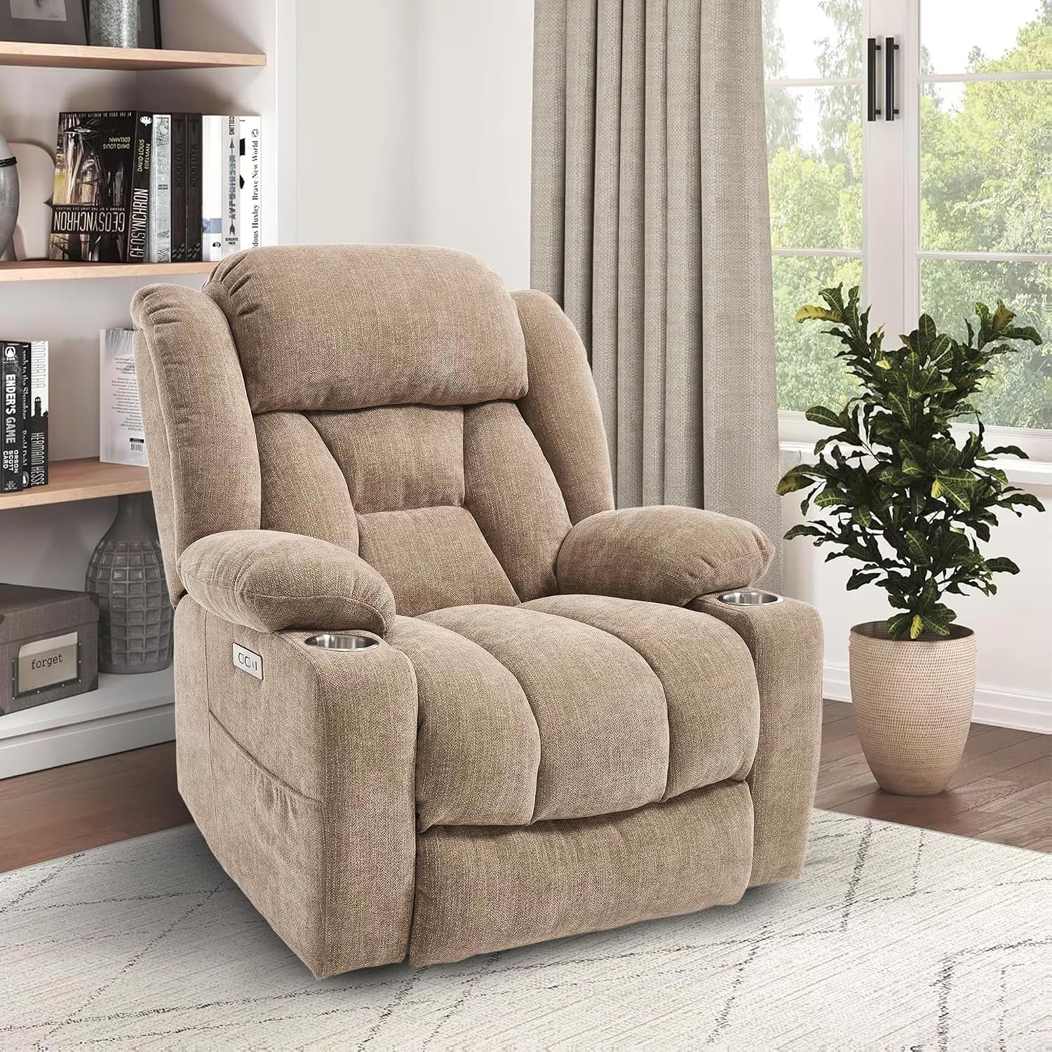 FLEXISPOT Power Lift Recliner Chair with Massage & Heat, Single Motor Lift Chair, Chenille Fabric Upholstery, USB/Type-C, Cup Holders, Side Pockets