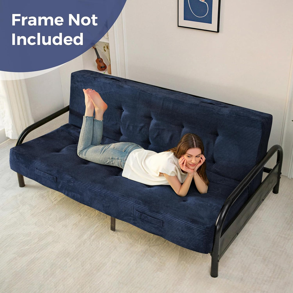 MAXYOYO 8' Foldable Floor Sofa Bed, Tufted Foldable Couch Bed Thick Folding Mattress with Handles, Versatile Folding Sofa Couch for Floor Sleeping, Living Room & Guest Room, Navy