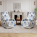 Floral Accent Swivel Rocker Recliner, Wingback Recliner Chair with Padded Seat, High Back Upholstered Armchair for Living Room, Bedroom, Home Ofiice, Blue Floral