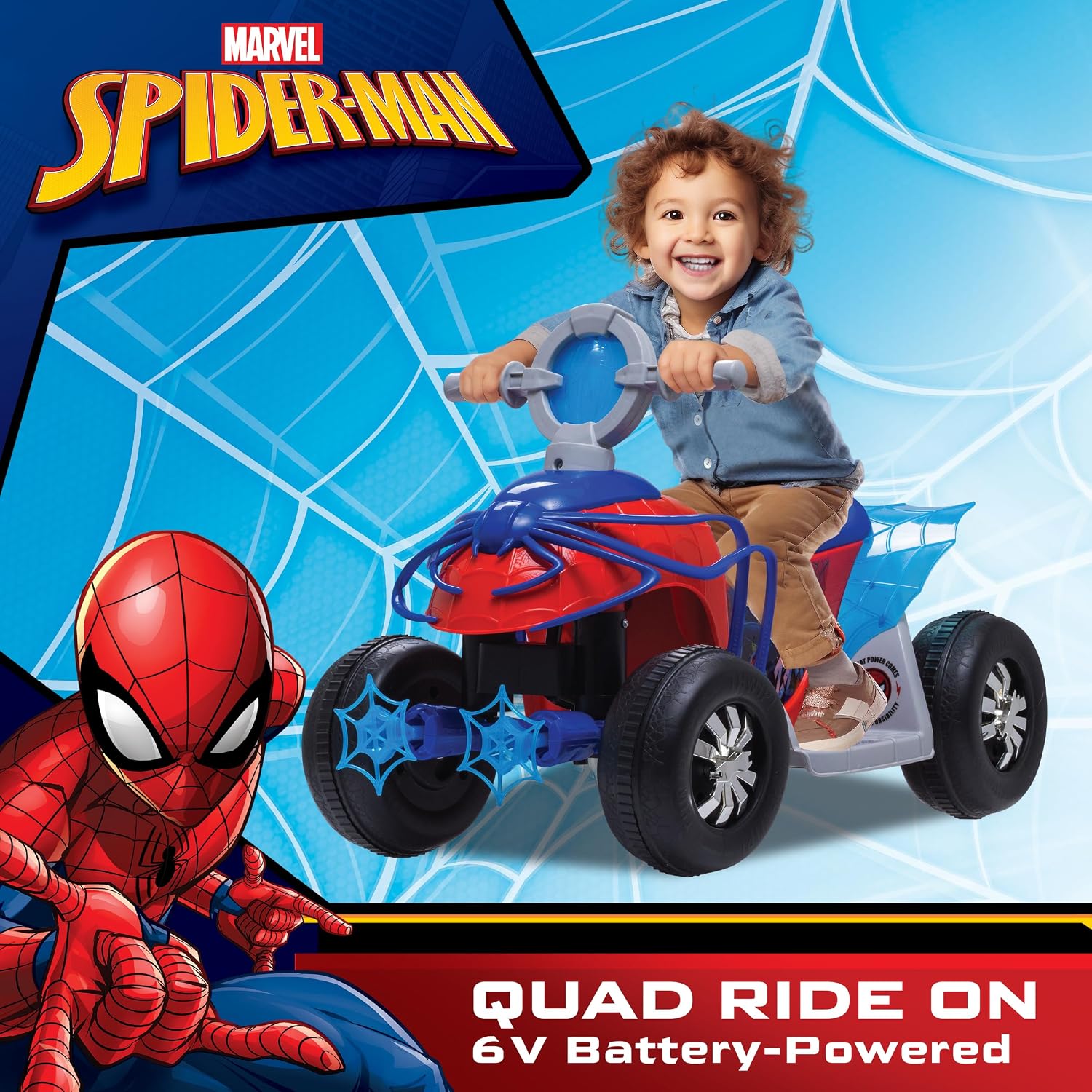 Kid Trax Toddler Marvel's Spider-Man Premium Toddler Quad Ride-On, Kids 18-30 Months, 6V Battery and Charger Included, Max Weight 44 lbs, Red